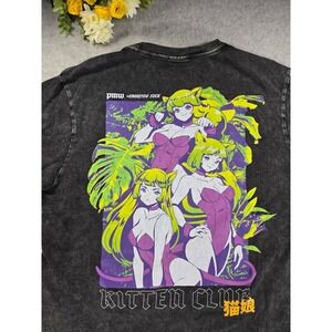 PayMoneyWubby PMW Kitten Club Graphic T Shirt Black Acid Wash XLarge Twitch
